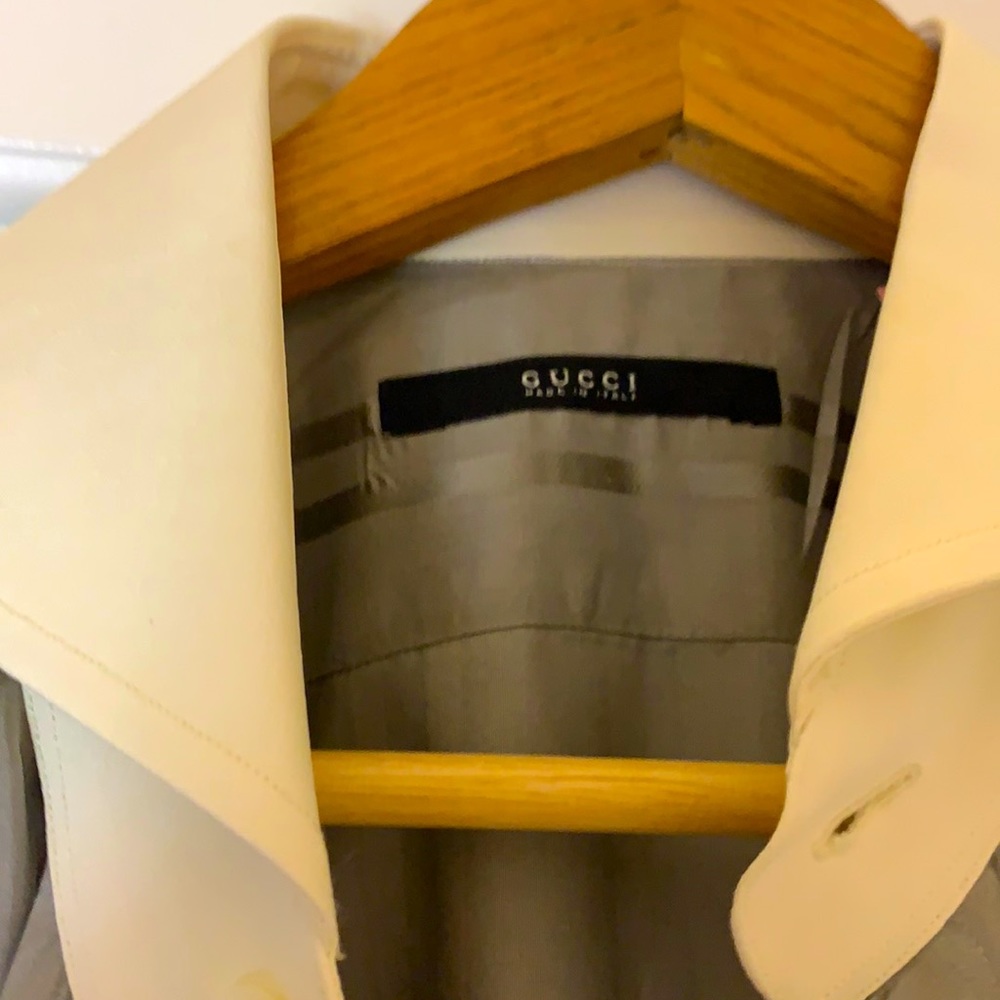 Gucci gray shadow strip white collar/cuff contrast silk shirt - PRICE FIRM